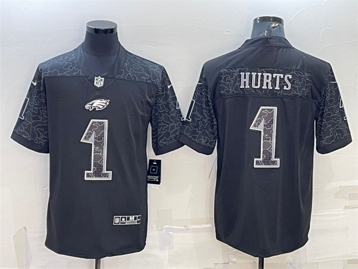 Men Philadelphia Eagles 1 Jalen Hurts Black Reflective Limited Stitched Jersey