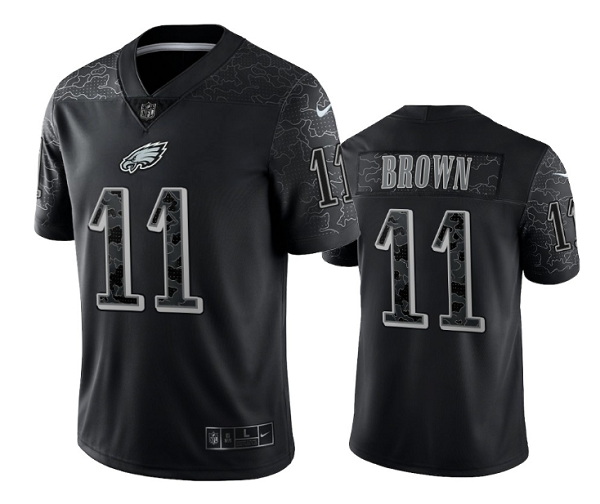 Men Philadelphia Eagles 11 A J Brown Black Reflective Limited Stitched Jersey