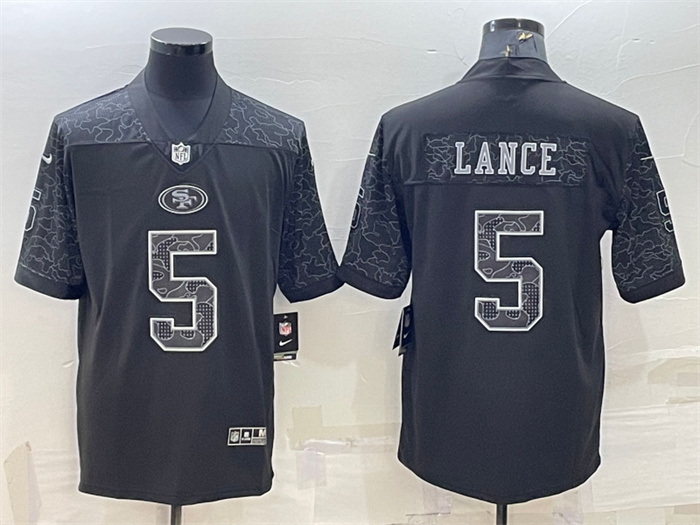 Men San Francisco 49ers 5 Trey Lance Black Reflective Limited Stitched Football Jersey