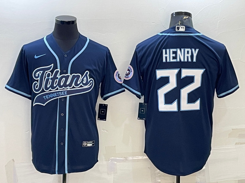 Men Tennessee Titans 22 Derrick Henry Navy With Patch Cool Base Stitched Baseball Jersey