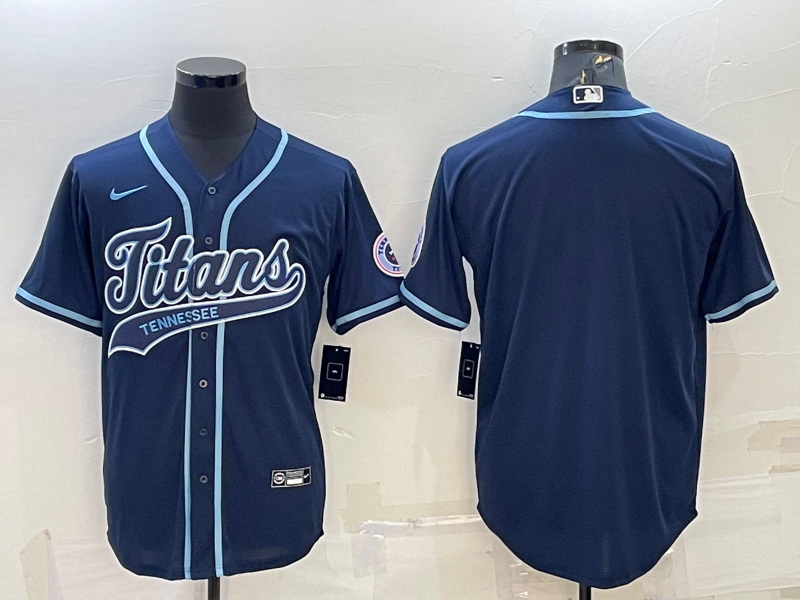 Men Tennessee Titans Blank Navy With Patch Cool Base Stitched Baseball Jersey