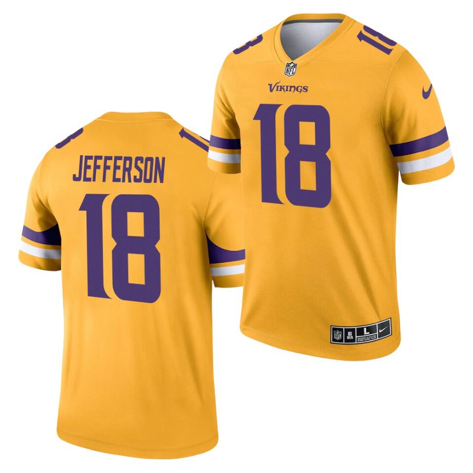 Men's Minnesota Vikings #18 Justin Jefferson Gold 2021 Inverted 