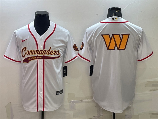 Men Washington Commanders White Team Big Logo With Patch Cool Base Stitched Baseball Jersey