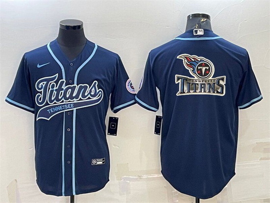 Men Tennessee Titans Navy Team Big Logo With Patch Cool Base Stitched Baseball Jersey