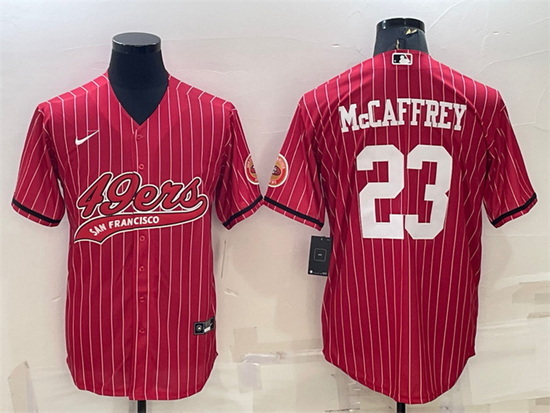 Men San Francisco 49ers 23 Christian McCaffrey Red With Patch Cool Base Stitched Baseball Jersey