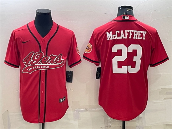 Men San Francisco 49ers 23 Christian McCaffrey Red With Patch Cool Base Stitched Baseball Jersey II