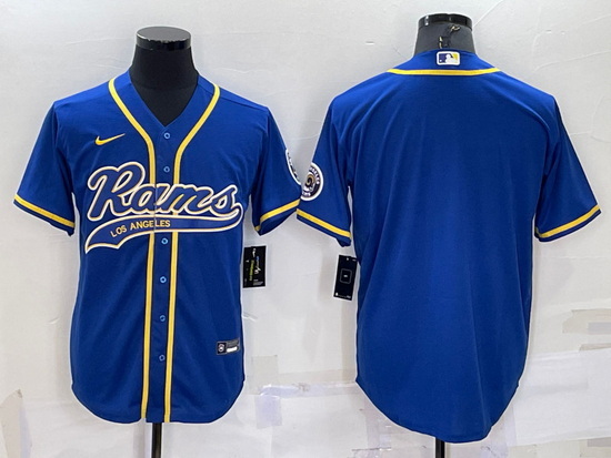 Men Los Angeles Rams Blank Blue With Patch Cool Base Stitched Baseball Jersey_ u526F u672C