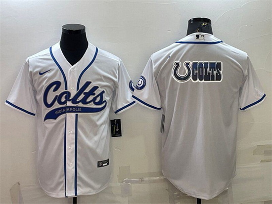 Men Indianapolis Colts White Team Big Logo With Patch Cool Base Stitched Baseball Jersey