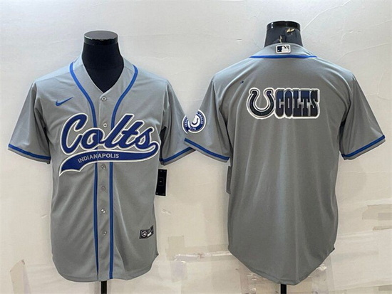 Men Indianapolis Colts Grey Team Big Logo With Patch Cool Base Stitched Baseball Jersey