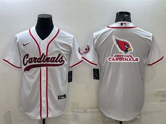 Men Arizona Cardinals White Team Big Logo With Patch Cool Base Stitched Baseball Jersey