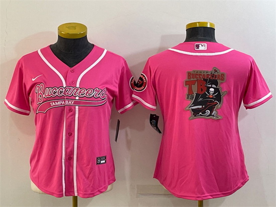 Women Tampa Bay Buccaneers Pink Team Big Logo With Patch Cool Base Stitched Baseball Jersey