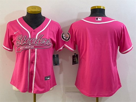 Women Pittsburgh Steelers Blank Pink With Patch Cool Base Stitched Baseball Jersey