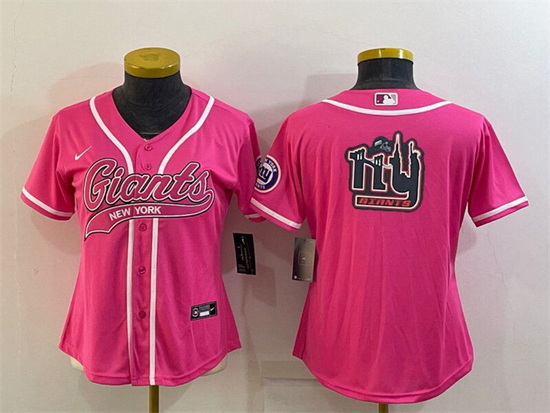 Women New York Giants Pink Team Big Logo With Patch Cool Base Stitched Baseball