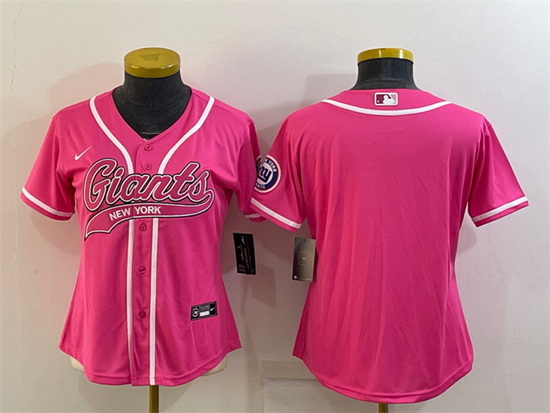 Women New York Giants Blank Pink With Patch Cool Base Stitched Baseball Jersey