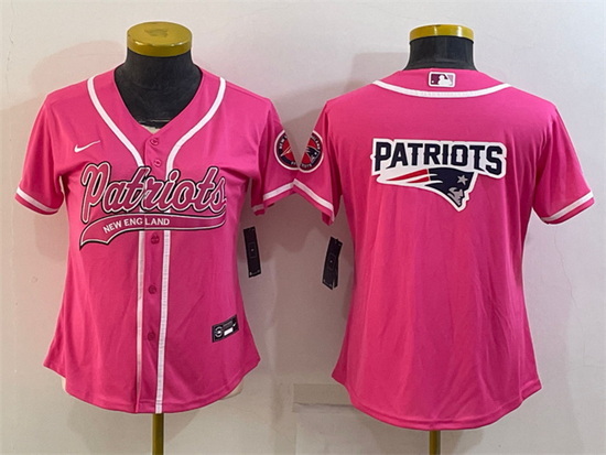 Women New England Patriots Pink Team Big Logo With Patch Cool Base Stitched Baseball Jersey