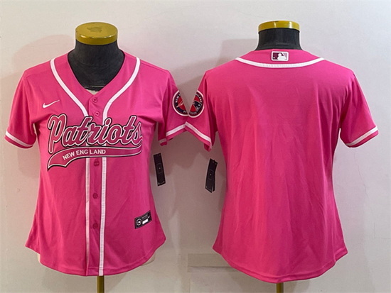 Women New England Patriots Blank Pink With Patch Cool Base Stitched Baseball Jersey