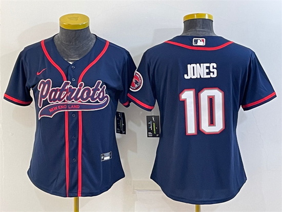 Women New England Patriots 10 Mac Jones Navy With Patch Cool Base Stitched Baseball Jersey