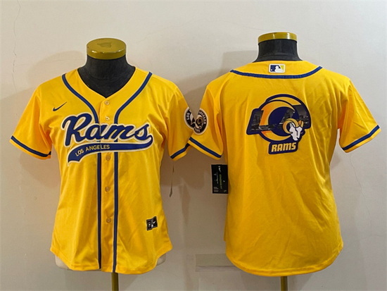 Women Los Angeles Rams Yellow Team Big Logo With Patch Cool Base Stitched Baseball Jersey