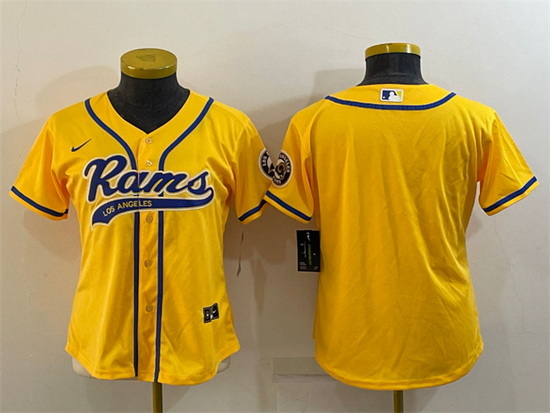 Women Los Angeles Rams Blank Yellow With Patch Cool Base Stitched Baseball Jersey