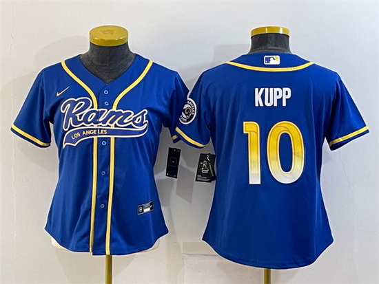 Women Los Angeles Rams 10 Cooper Kupp Royal With Patch Cool Base Stitched Baseball Jersey