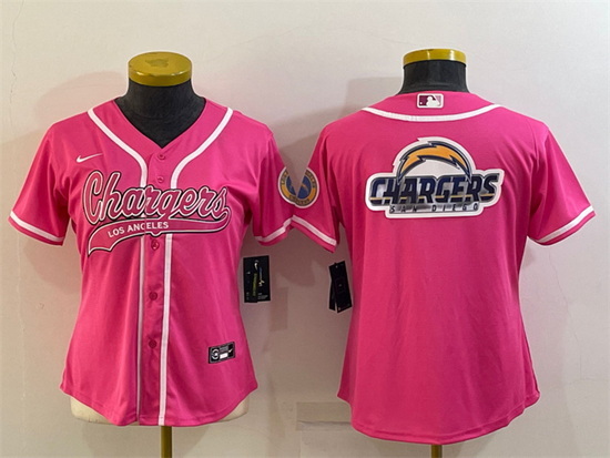 Women Los Angeles Chargers Pink Team Big Logo With Patch Cool Base Stitched Baseball Jersey