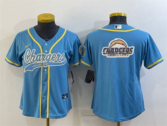 Women Los Angeles Chargers Blue Team Big Logo With Patch Cool Base Stitched Baseball Jersey