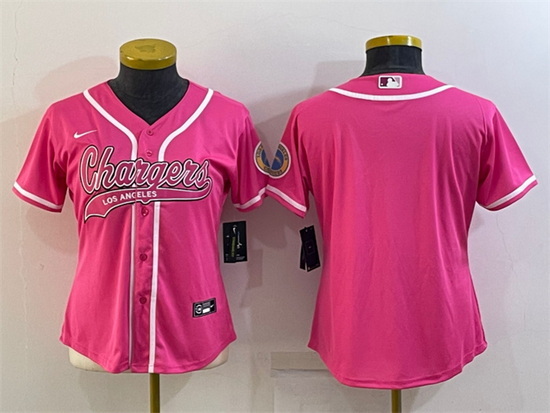 Women Los Angeles Chargers Blank Pink With Patch Cool Base Stitched Baseball Jersey