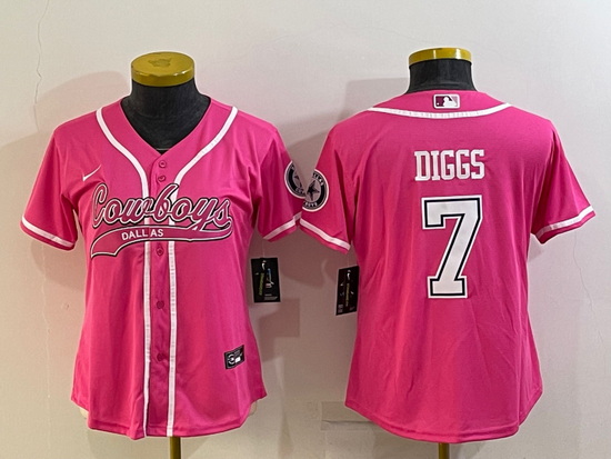 Women Dallas Cowboys 7 Trevon Diggs Pink With Patch Cool Base Stitched Baseball Jersey