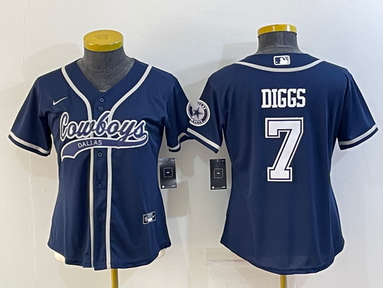 Women Dallas Cowboys 7 Trevon Diggs Navy With Patch Cool Base Stitched Baseball Jersey