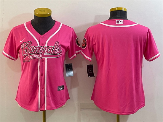 Women Cincinnati Bengals Blank Pink With Patch Cool Base Stitched Baseball Jersey