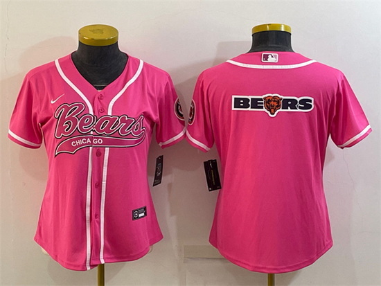 Women Chicago Bears Pink Team Big Logo With Patch Cool Base Stitched Baseball Jersey