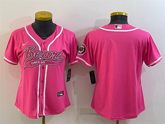 Women Chicago Bears Blank Pink With Patch Cool Base Stitched Baseball Jersey