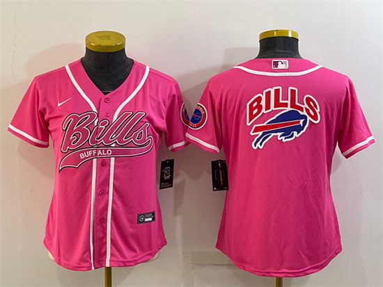 Women Buffalo Bills Pink Team Big Logo With Patch Cool Base Stitched Baseball Jersey