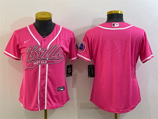 Women Buffalo Bills Blank Pink With Patch Cool Base Stitched Baseball Jersey