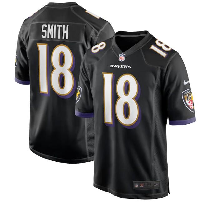 Men Baltimore Ravens #18 Roque Smith Black Vapor Limited Stitched Jersey