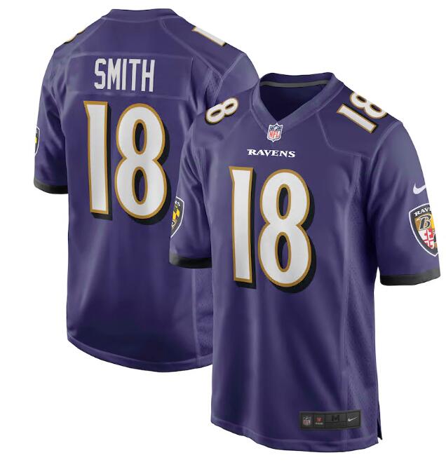 Men Baltimore Ravens #18 Roque Smith Purple Vapor Limited Stitched Jersey