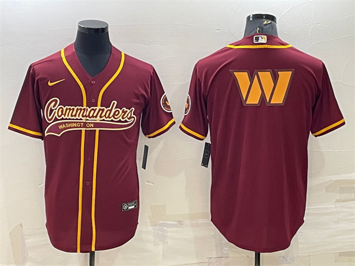 Men Washington Commanders Burgundy Team Big Logo With Patch Cool Base Stitched Baseball Jersey