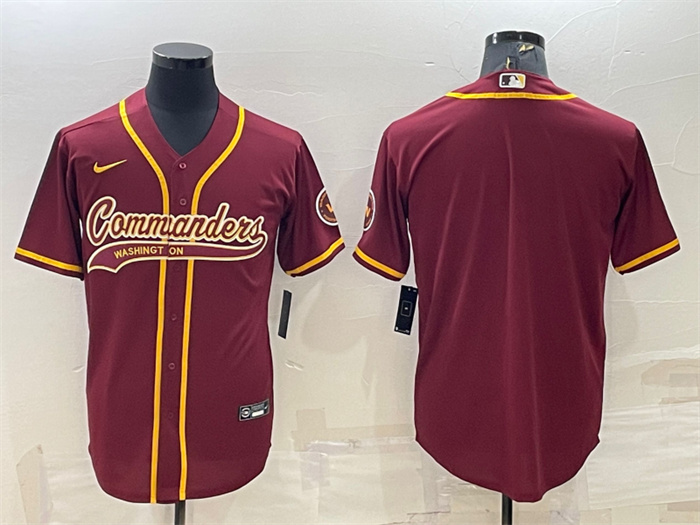 Men Washington Commanders Blank Burgundy With Patch Cool Base Stitched Baseball Jersey