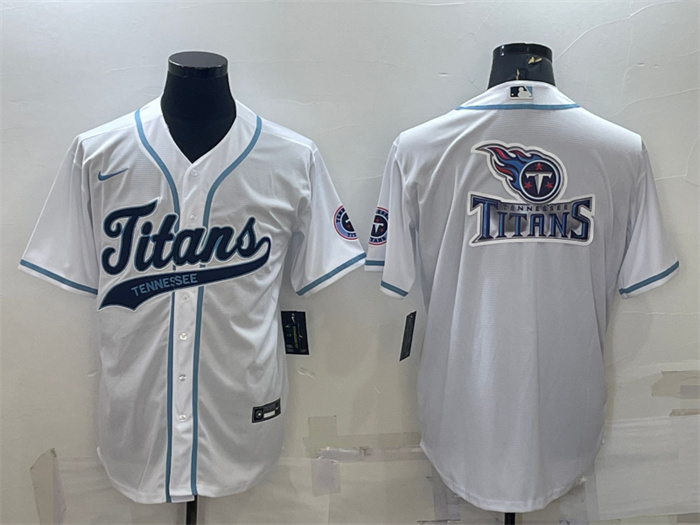 Men Tennessee Titans White Team Big Logo With Patch Cool Base Stitched Baseball Jersey