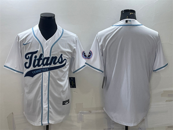 Men Tennessee Titans Blank White With Patch Cool Base Stitched Baseball Jersey