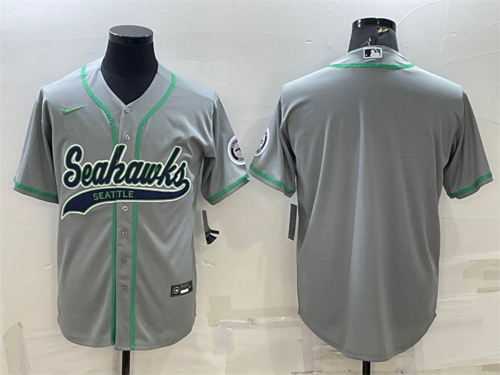 Men Seattle Seahawks Blank Grey With Patch Cool Base Stitched Baseball Jersey