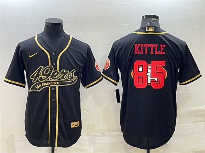 Men San Francisco 49ers 85 George Kittle Black Gold Team Big Logo With Patch Cool Base Stitched Base