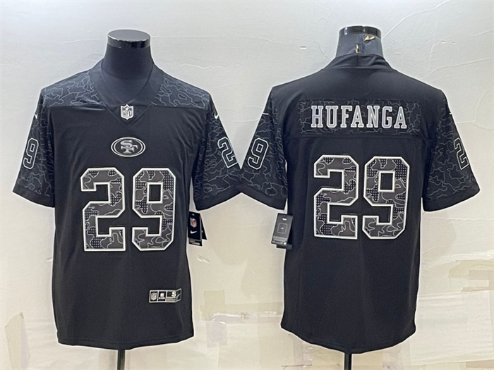 Men San Francisco 49ers 29 Talanoa Hufanga Black Reflective Limited Stitched Football Jersey