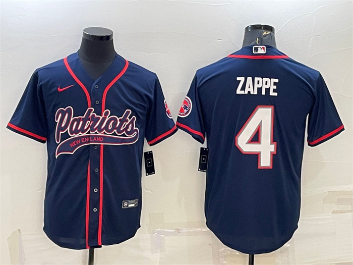 Men New England Patriots 4 Bailey Zappe Navy With Path Cool Base Stitched Baseball Jersey