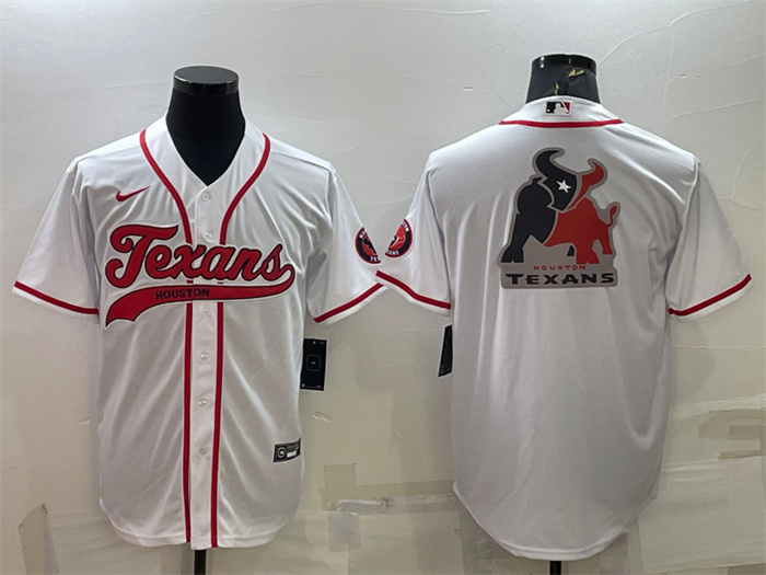 Men Houston Texans White Team Big Logo With Patch Cool Base Stitched Baseball Jersey