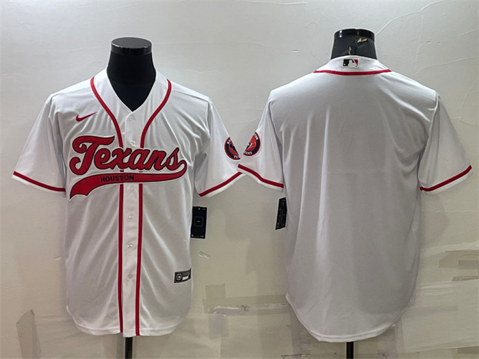 Men Houston Texans Blank White With Patch Cool Base Stitched Baseball Jersey