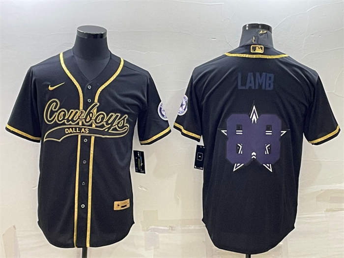 Men Dallas Cowboys 88 CeeDee Lamb Black Gold Team Big Logo With Patch Cool Base Stitched Baseball Je