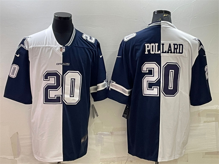 Men Dallas Cowboys 20 Tony Pollard Navy White Split Vapor Untouchable Limited Stitched Jersey