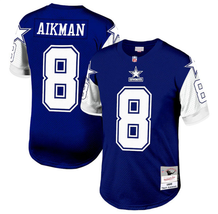 Men Dallas Cowboys 8 Troy Aikman Navy 1995 Mitchell  26 Ness Stitched Football Jersey