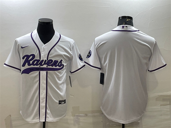 Men Baltimore Ravens Blank White With Patch Cool Base Stitched Baseball Jersey